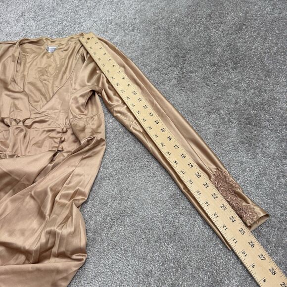 Annique Satin Long Gown Wrap Dress Womens Medium Nude Tan Long Sleeve Formal - Picture 8 of 13